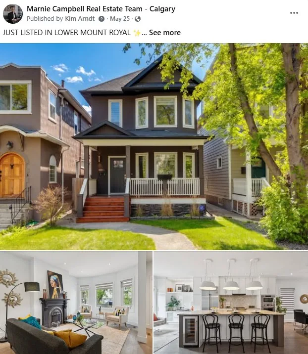 A Just Listed post on the Marnie Campbell Real Estate Team Facebook page